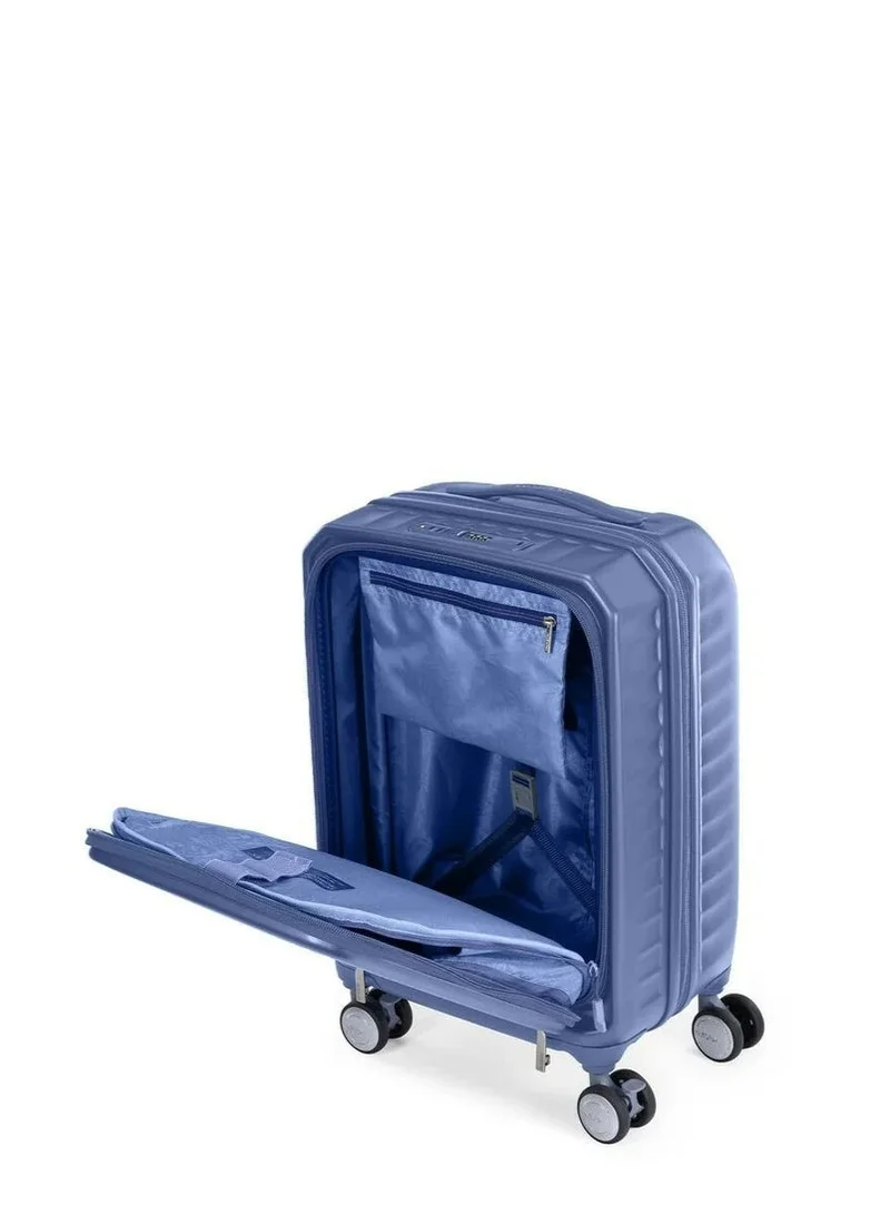 American Tourister Elemental Blue Frontec Suitcase, Cabin Size 54 cm / 20 inch, 4 Spinner Wheels, Hard Top, Polycarbonate, Elemental Blue|Expandable|Book Opening|Front Laptop Compartment|2-in-1 Optimov™ + STEPause™ Shock Absorbing Wheels|TSA 008 Lock|DuoSaf™ Security Zipper|USB Port - 3 Years International Warranty  | Best Price UAE